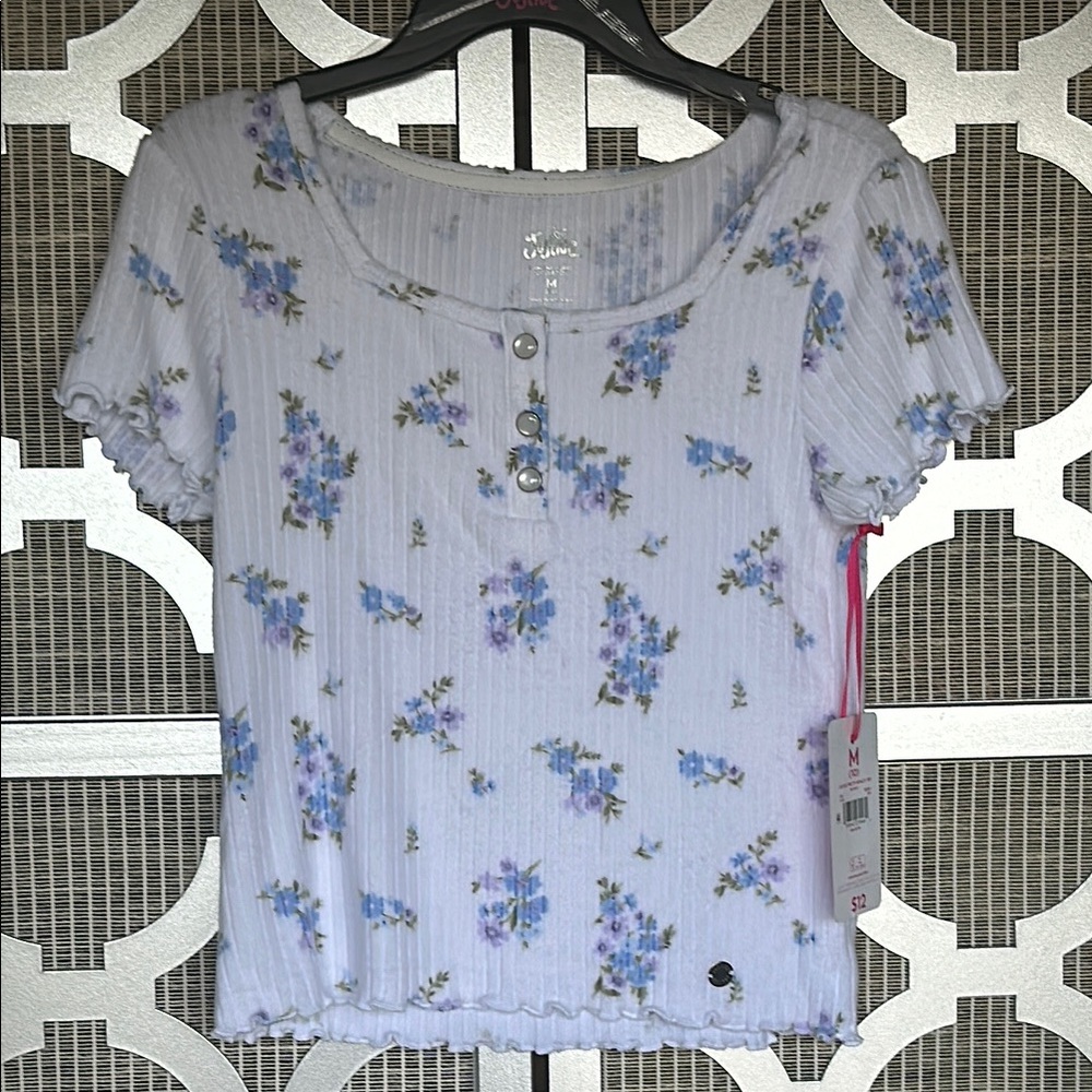 NWT kids Justice White and Purple Crop Blouse Short Sleeve